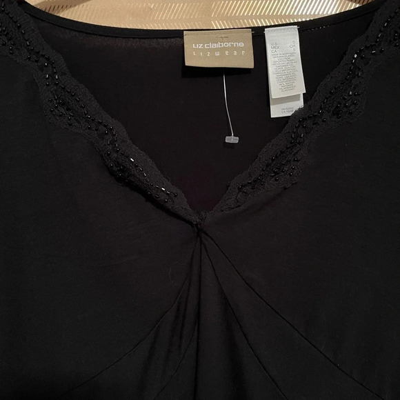 LIZ CLAIBORNE~ BLACK BLOUSE~SM-~ NWT - Picture 2 of 4